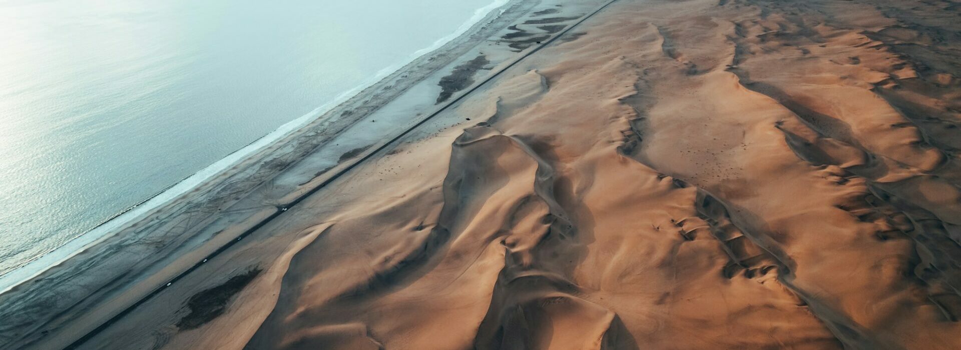 Aerial Dune Textures of Namibian Desert, sunset at Swakopmund, Namibia, Africa