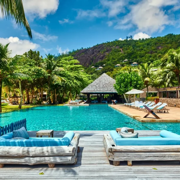 Resort swimming pool at Mahe, Seychelles